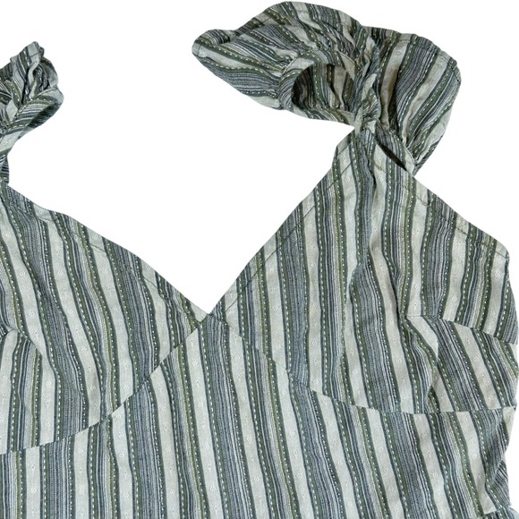 Altar'd State Women's M Dress Green Striped Sleeveless Ruffle Wrap Mini Casual - Picture 3 of 9